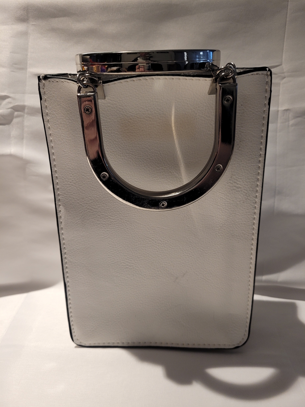 Zara White Structured Top-Handle Women’s Bag with Silver Hardware